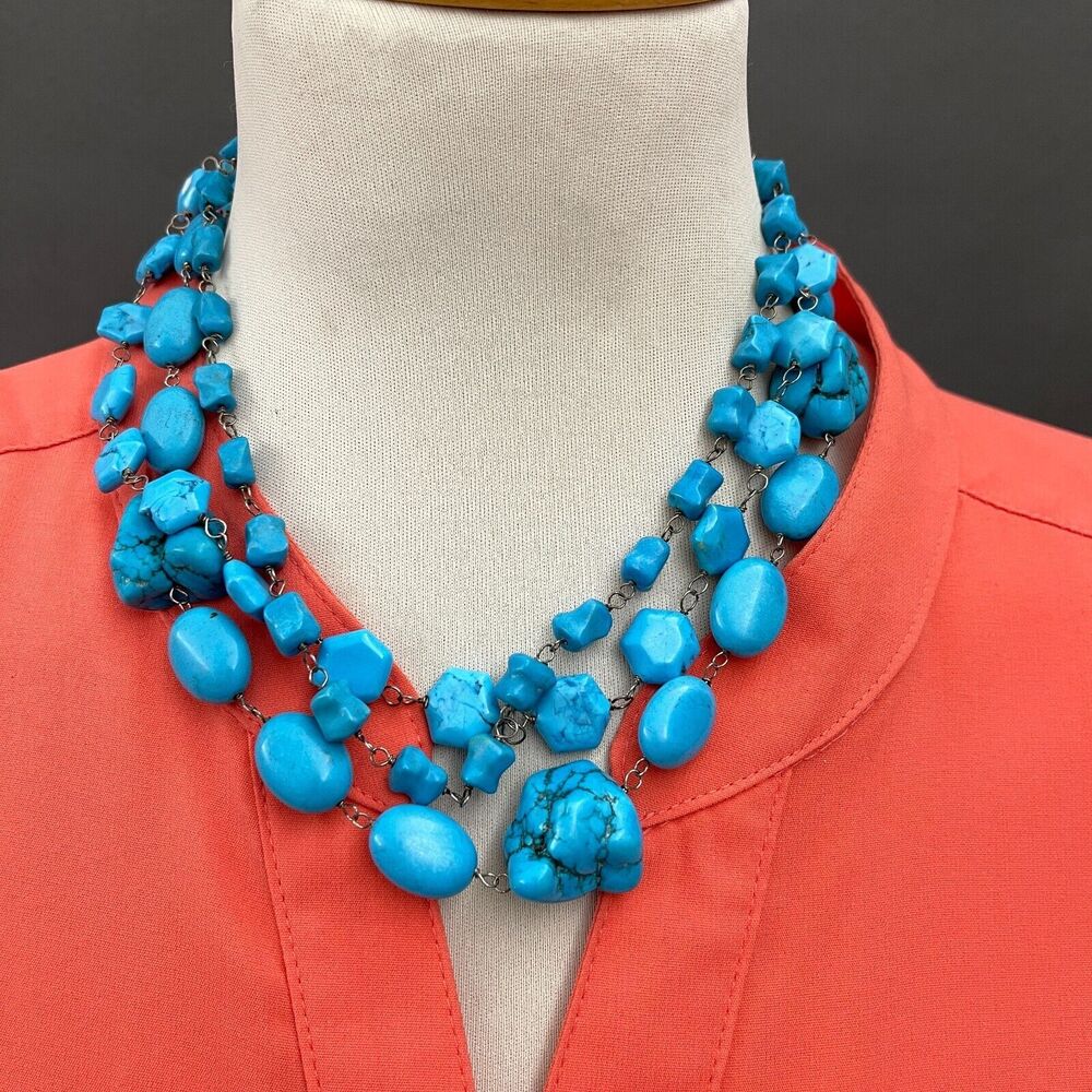 Aqua‎ Blue Beaded Beads Stones Silver-tone Women's Fashion Necklace